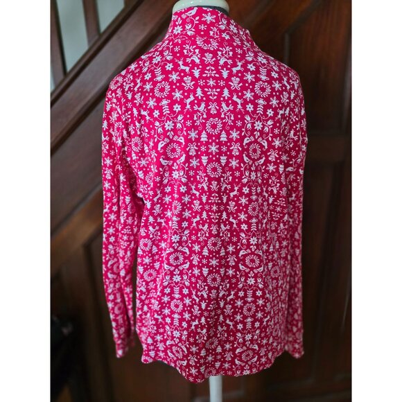 Lands End Womens 1X Mock Neck Long Sleeve Red & White Christmas Print Top - Picture 3 of 7